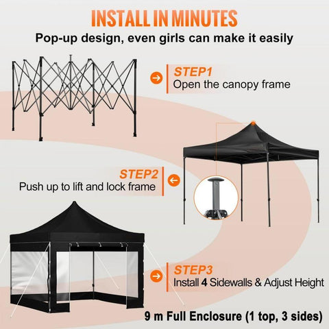 Pop Up Canopy Tent, 10 x 10 FT, Outdoor Patio Gazebo Tent with Removable Sidewalls and Wheeled Bag, UV Resistant Waterproof Instant Gazebo Shelter for Party, Garden, Backyard, Black