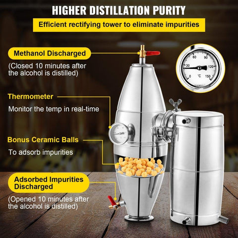 70L 18.5Gal Water Alcohol Distiller 304 Stainless Steel Alcohol Still Wine Making Boiler Home Kit with Thermometer for Whiskey Brandy Essential, Sliver