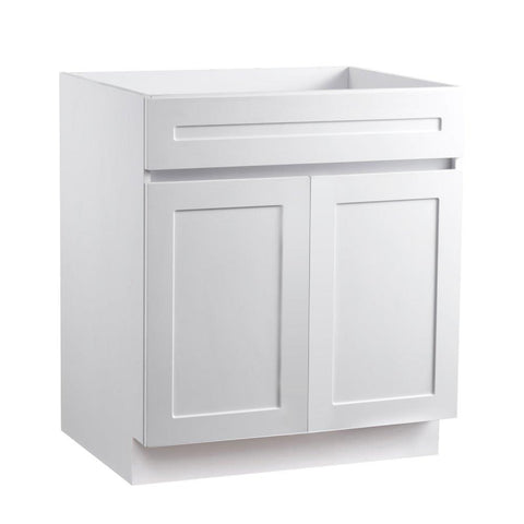 White Shaker Base Cabinet – 30" W x 24" D x 34.5" H, Ready to Assemble Kitchen Cabinet