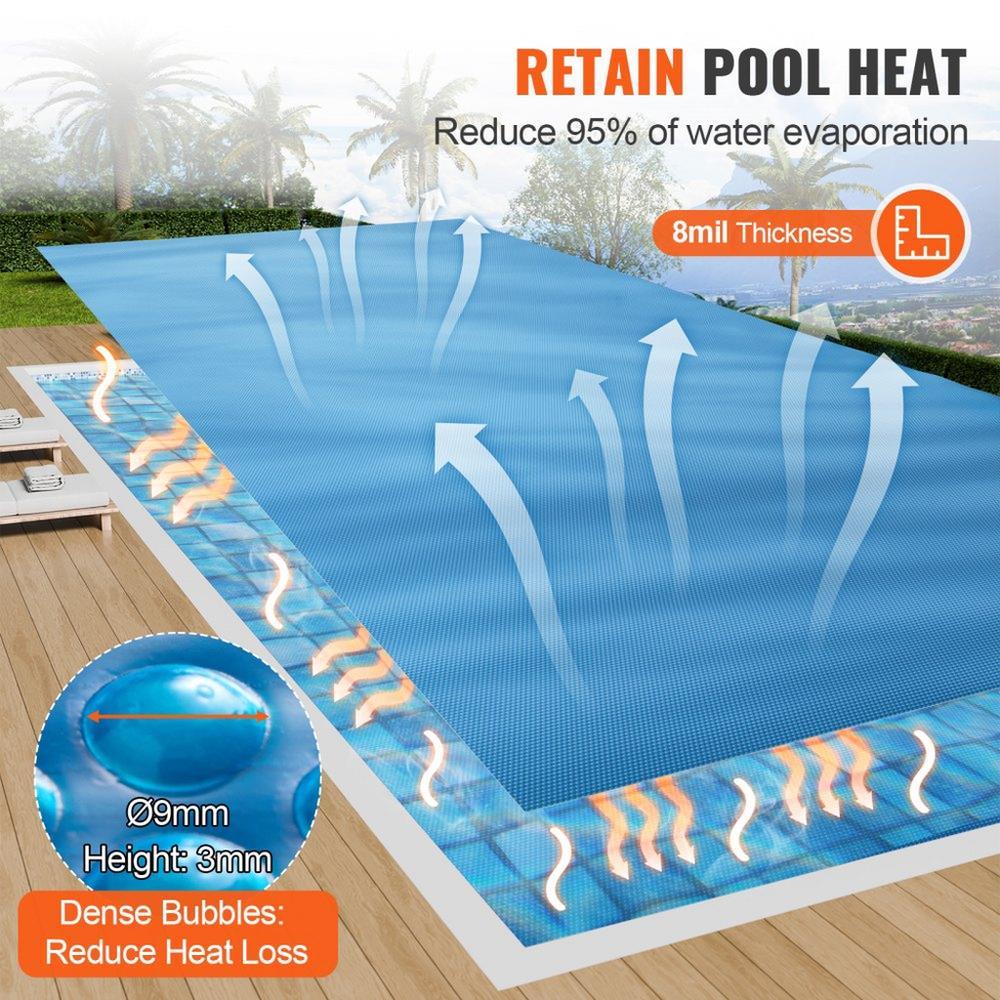 Solar Pool Cover 24 x 12 ft Rectangle Solar Blanket for Inground and Above Ground Swimming Pools 8 mil Blue
