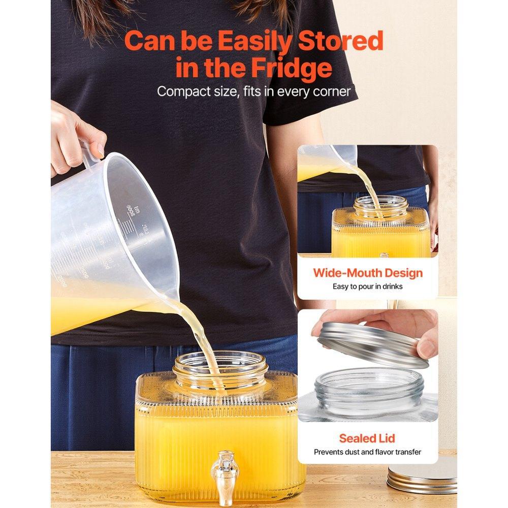 Beverage Dispenser, 0.8 Gallon Drink Dispensers for Parties, Glass Juice Dispenser with No-Drip Spigot and Lid, Iced Tea Lemonade Juice Water Dispensers for Restaurants, Hotels, Parties