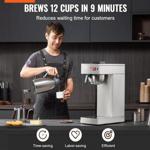 12 Cups Commercial Drip Coffee Maker with Thermal Carafe Restaurant Office Cafe