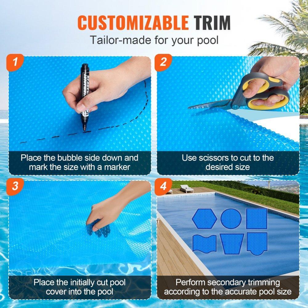 Solar Pool Cover 24 x 12 ft Rectangle Solar Blanket for Inground and Above Ground Swimming Pools 8 mil Blue