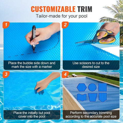Solar Pool Cover 24 x 12 ft Rectangle Solar Blanket for Inground and Above Ground Swimming Pools 8 mil Blue