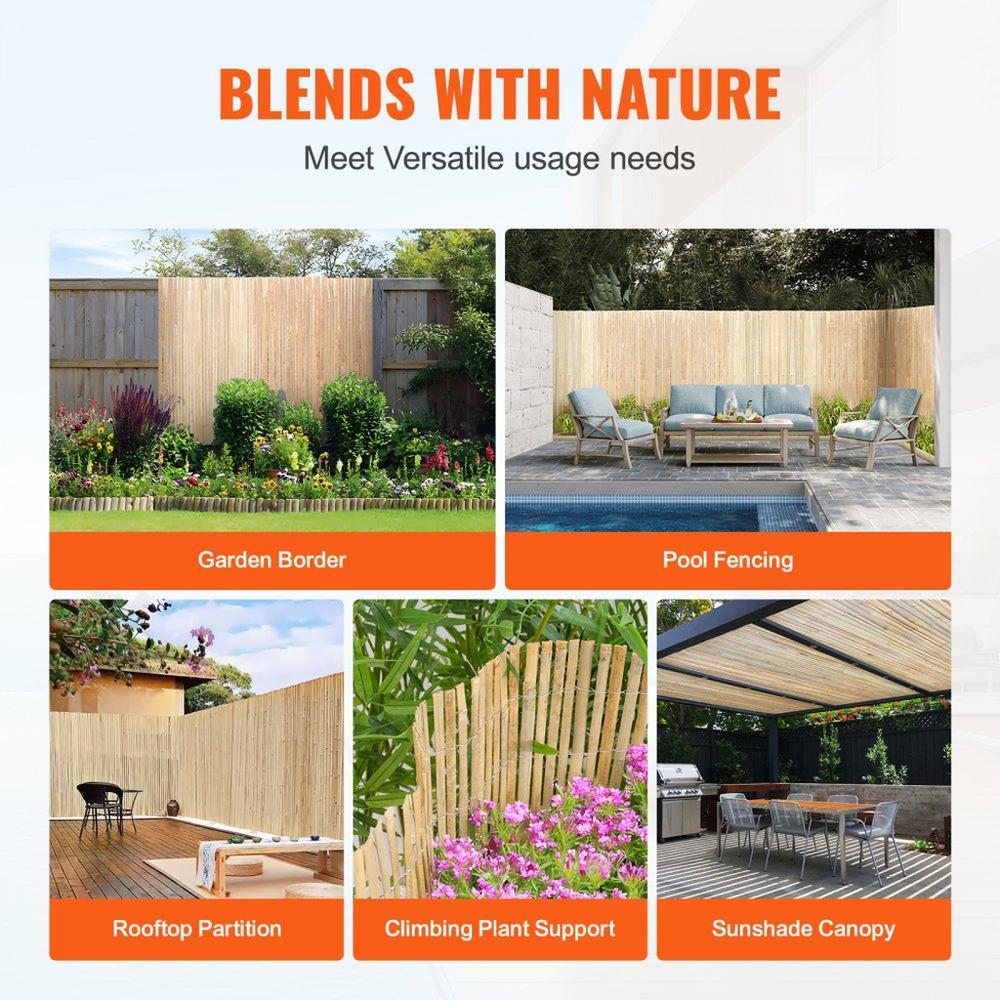 Natural Bamboo Slat Screening Privacy Bamboo Slat Fence 6 ft H x 16 ft L