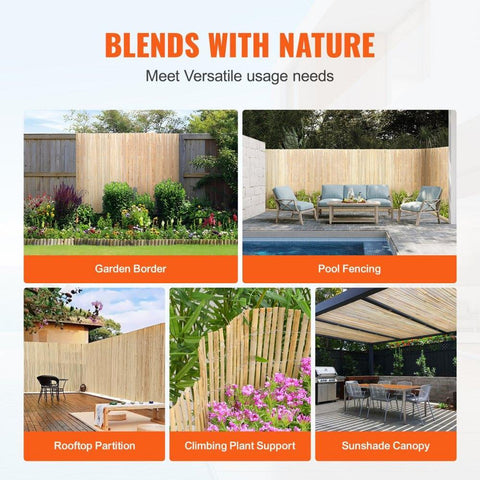 Natural Bamboo Slat Screening Privacy Bamboo Slat Fence 6 ft H x 16 ft L