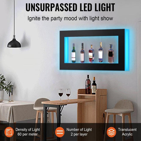 LED Lighted Liquor Bottle Display Bar Shelf RF & App Control 48" Square