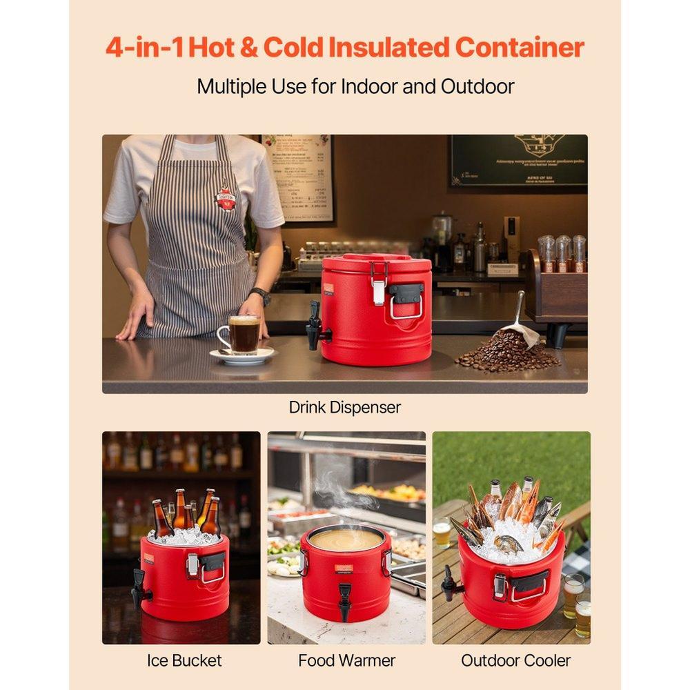 Insulated Beverage Dispenser, 2.2 Gal/8L Thermal Hot and Cold Drink Server Dispenser with Spigot, Food-Grade Cooler Jug with 304 Stainless Steel Interior, for Tea Coffee Restaurant Outdoor