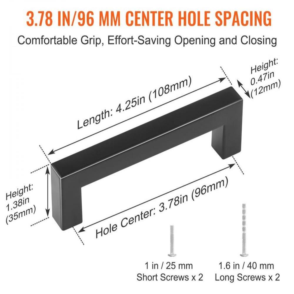 30 Pack Cabinet Pulls, 3.86in / 96mm Center to Center Slim Square Kitchen Cabinet Drawer, Stainless Steel Modern Kitchen Cupboard Door Handles for Kitchen Bathroom Bar Hardware Matte Black