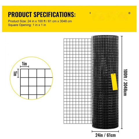 Hardware Cloth, 24\" x 100\' & 1\"x1\" Mesh Size, Galvanized Steel Vinyl Coated 16 Gauge Chicken Wire Fencing with A Cutting Plier & A Pair of Fabric Gloves, for Garden Fencing & Pet Enclosures,
