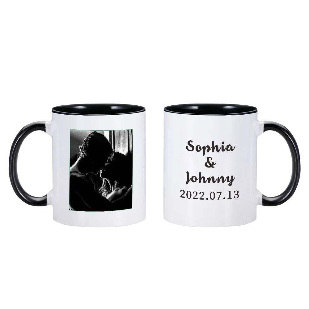 Customized name photo mug couple personalized ceramic mug wedding custom 11 oz