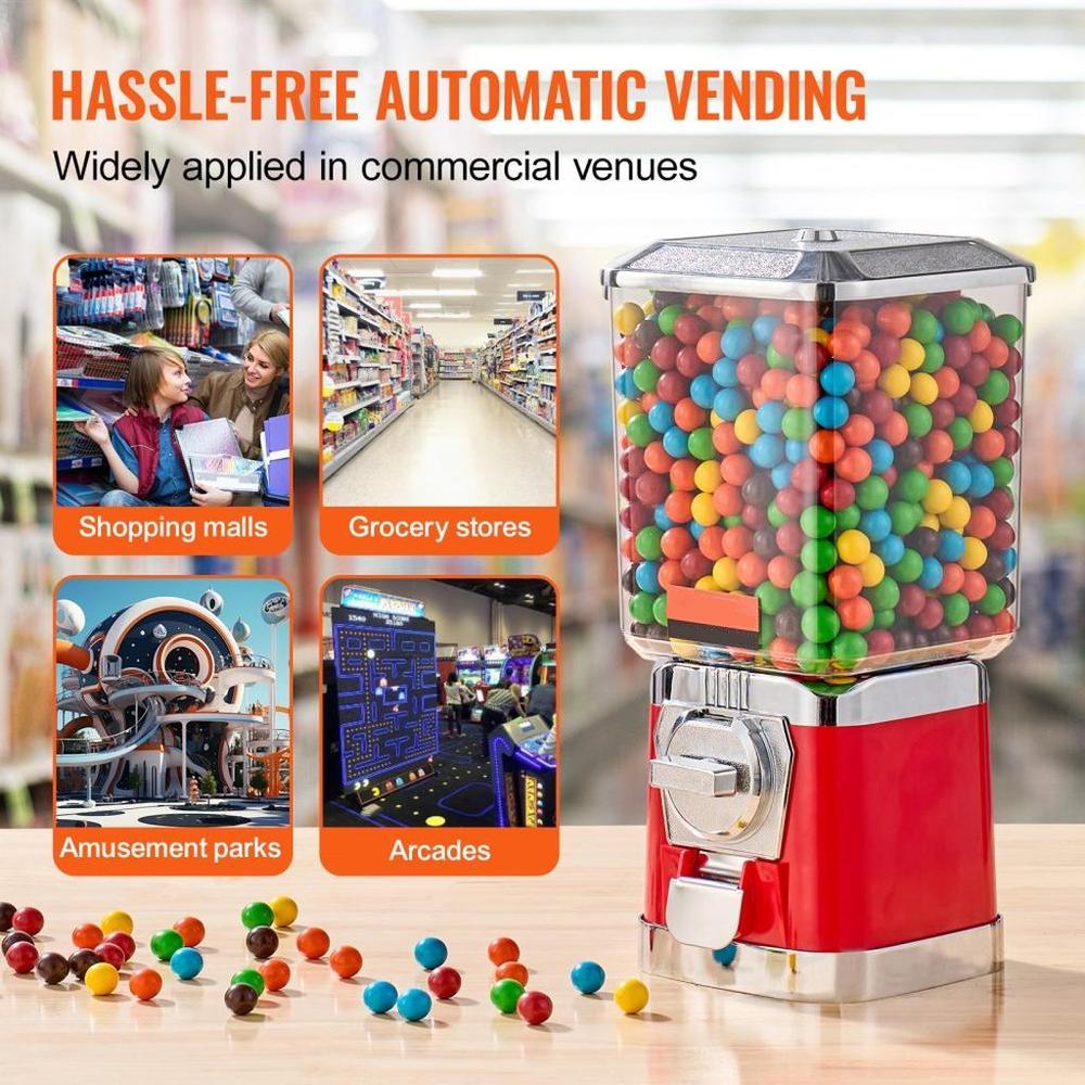 Gumball Machine for Kids, 17"H Home Candy Vending Machine, PC Gumball Dispenser, Bubble Gum Machine for Game Stores, Coin Operated Gumball Bank for Toy Capsules Bouncy Balls Candy, Red