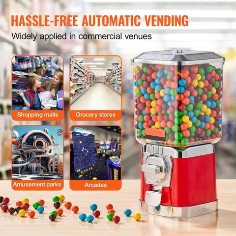 Gumball Machine for Kids, 17"H Home Candy Vending Machine, PC Gumball Dispenser, Bubble Gum Machine for Game Stores, Coin Operated Gumball Bank for Toy Capsules Bouncy Balls Candy, Red