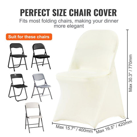 Stretch Spandex Folding Chair Covers, Universal Fitted Chair Cover, Removable Washable Protective Slipcovers, for Wedding, Holiday, Banquet, Party, Celebration, Dining (50PCS Ivory White)