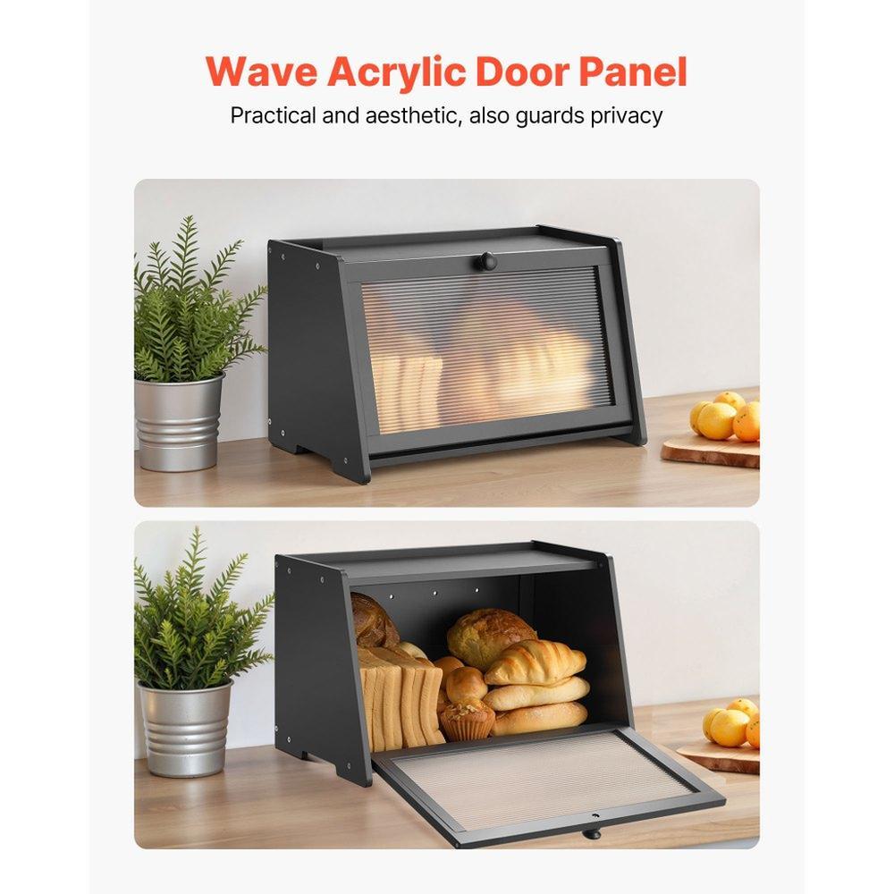 Bread Box for Kitchen Counter Large Capacity Bamboo Storage Container Black