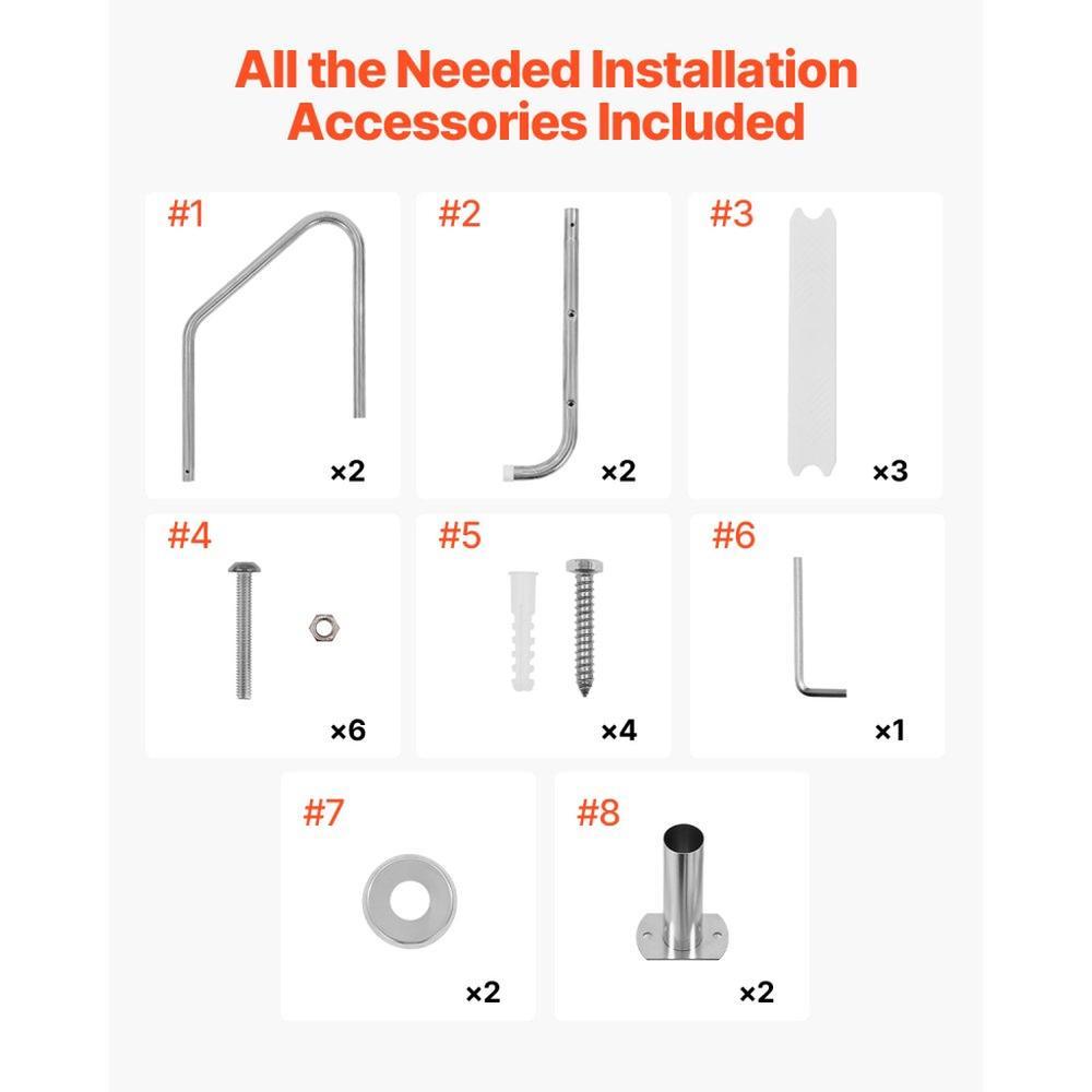 3-Step Stainless Steel Pool Ladder of 2 Handrails Loads 265 lb for 48-54 In Pool