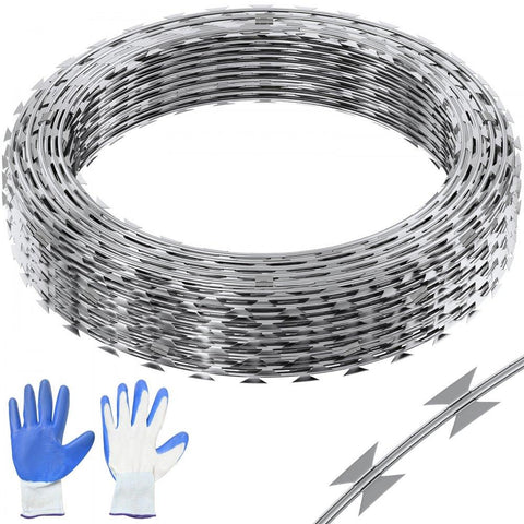 Razor Wires, 98 ft Razor Barbed Wire, 2 Rolls Razor Wire Fencing Razor Fence, Double Spiral Razor Ribbon Barbed Wire Galvanized Razor Wire Fence, Rolls Razor for Garden