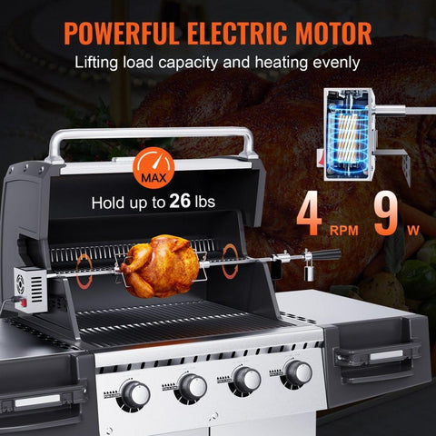Universal Grill Rotisserie Kit for Grills, Electric BBQ Grill with 110V 9W Motor, Stainless Steel Automatic Grilling Kit, Heavy Duty 32"/39" Hexagon Spit Rod, 26 lbs Capacity Grill Attachment