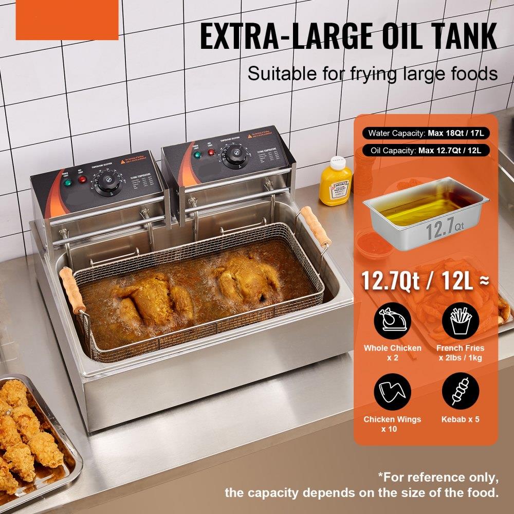 Commercial Electric Deep Fryer Countertop Deep Fryer 3000W 18Qt / 17L