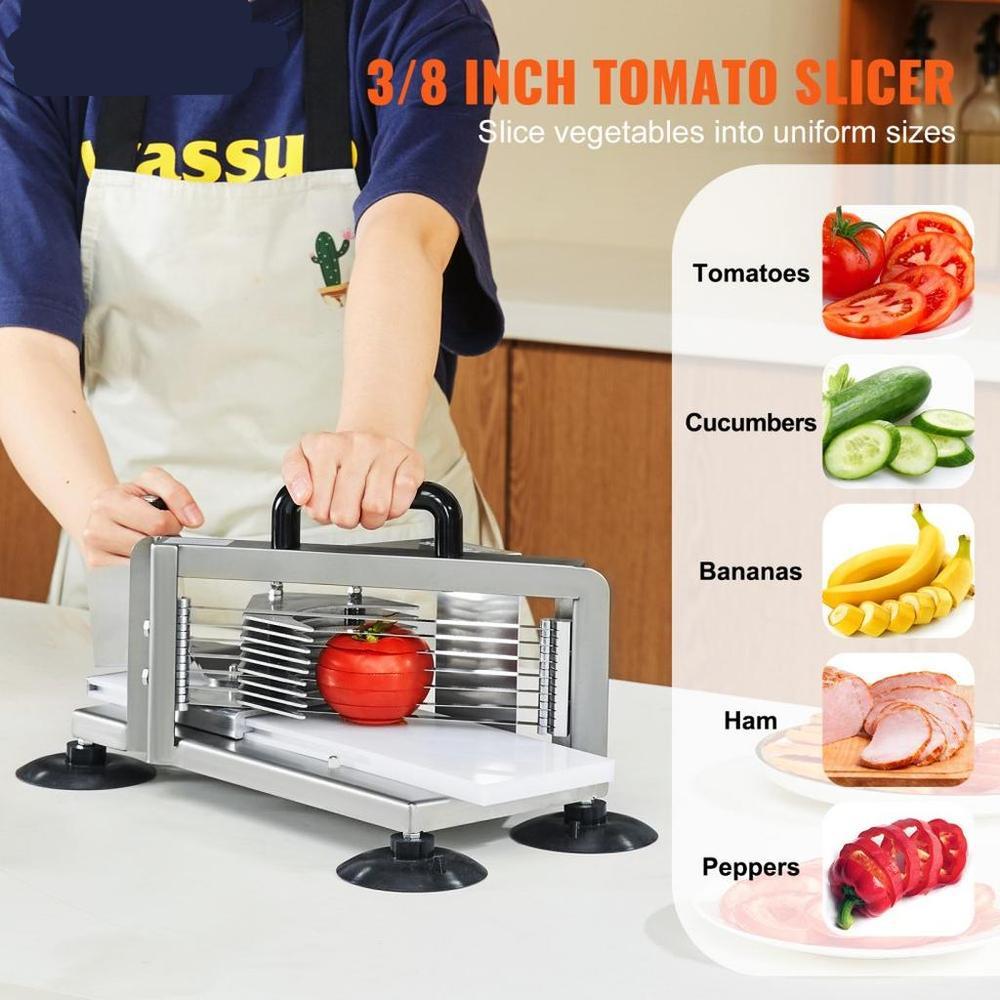 Commercial Tomato Slicer, 3/8 inch Tomato Cutter Slicer, Stainless Steel Heavy Duty Tomato Slicer Machine, Manual Tomato Slicer with Non-slip Feet, for Cutting Tomatoes, Cucumbers, Bananas