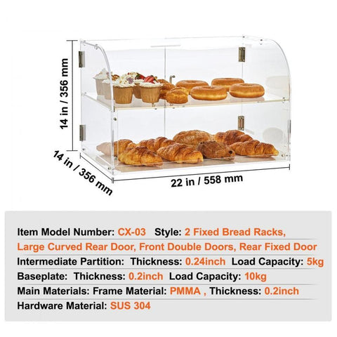 Pastry Display Case, 2-Tier Commercial Countertop Bakery Display Case, Acrylic Display Box with Rear Door Access & Removable Shelves, Keep Fresh for Donut Bagels Cake Cookie, 22"x14"x14"