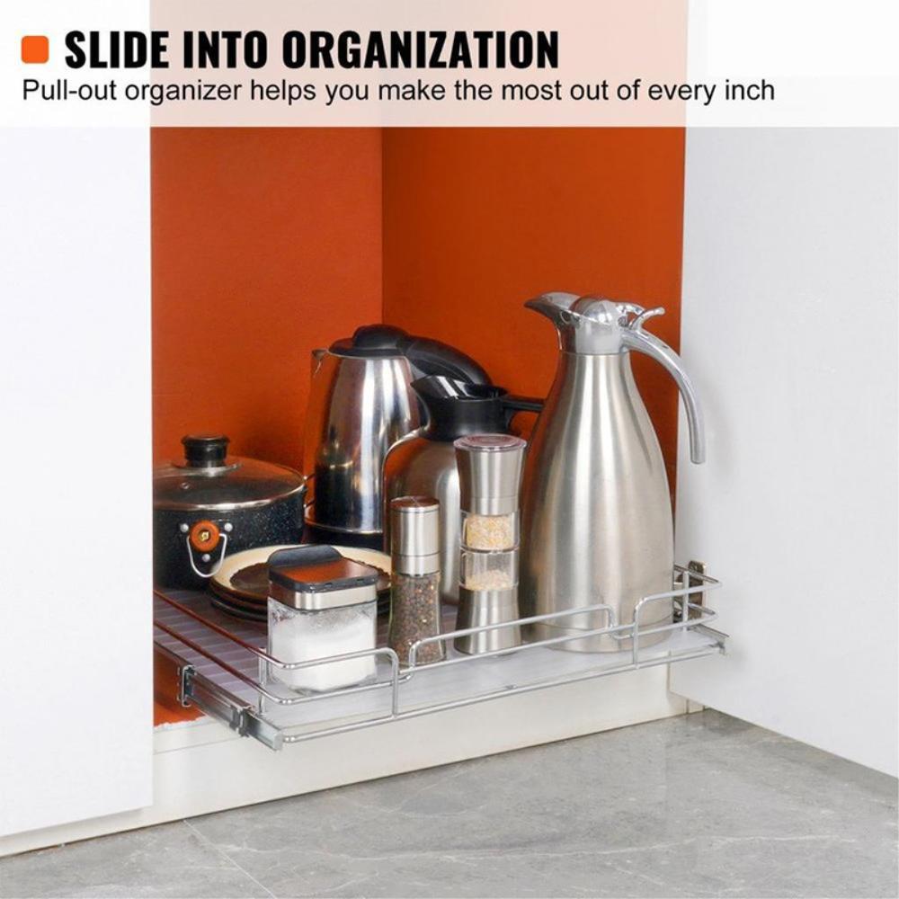 15.5"Wx21"Dx3.5"H Pull Out Cabinet Organizer, Heavy Duty Slide Out Pantry Shelves, Chrome-Plated Steel Roll Out Drawers, Sliding Drawer Storage for Home, Inside Kitchen Cabinet, Bathroom, Under Sink, 17"Wx22"Dx7"H Install Size for Cabinet