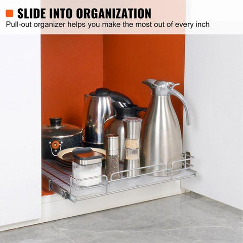15.5"Wx21"Dx3.5"H Pull Out Cabinet Organizer, Heavy Duty Slide Out Pantry Shelves, Chrome-Plated Steel Roll Out Drawers, Sliding Drawer Storage for Home, Inside Kitchen Cabinet, Bathroom, Under Sink, 17"Wx22"Dx7"H Install Size for Cabinet