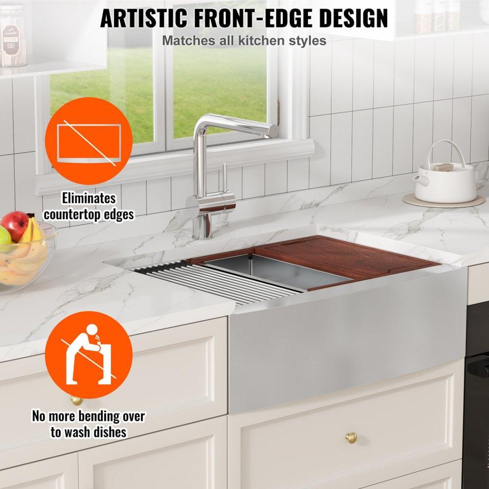 Farmhouse Kitchen Sink, 304 Stainless Steel Drop-In Sinks, Single Bowl Basin with Ledge & Accessories, Household Dishwasher Sinks for Workstation, Prep Kitchen, and Bar Sink, 30 inch