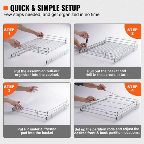 15.5"Wx21"Dx3.5"H Pull Out Cabinet Organizer, Heavy Duty Slide Out Pantry Shelves, Chrome-Plated Steel Roll Out Drawers, Sliding Drawer Storage for Home, Inside Kitchen Cabinet, Bathroom, Under Sink, 17"Wx22"Dx7"H Install Size for Cabinet