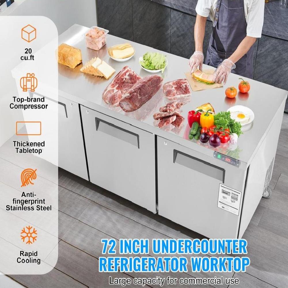 72" Commercial Refrigerator Sandwich & Salad Prep Table 20 Cu. Ft Fridge