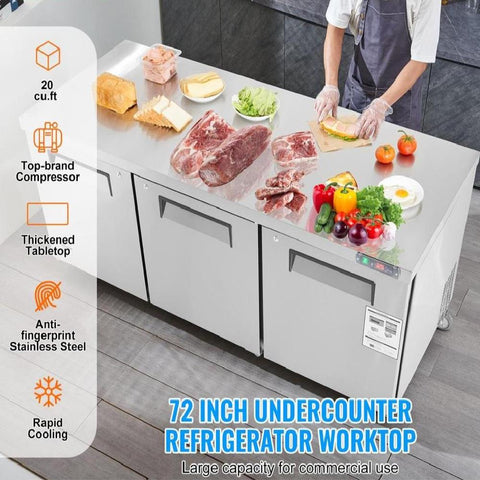 72" Commercial Refrigerator Sandwich & Salad Prep Table 20 Cu. Ft Fridge