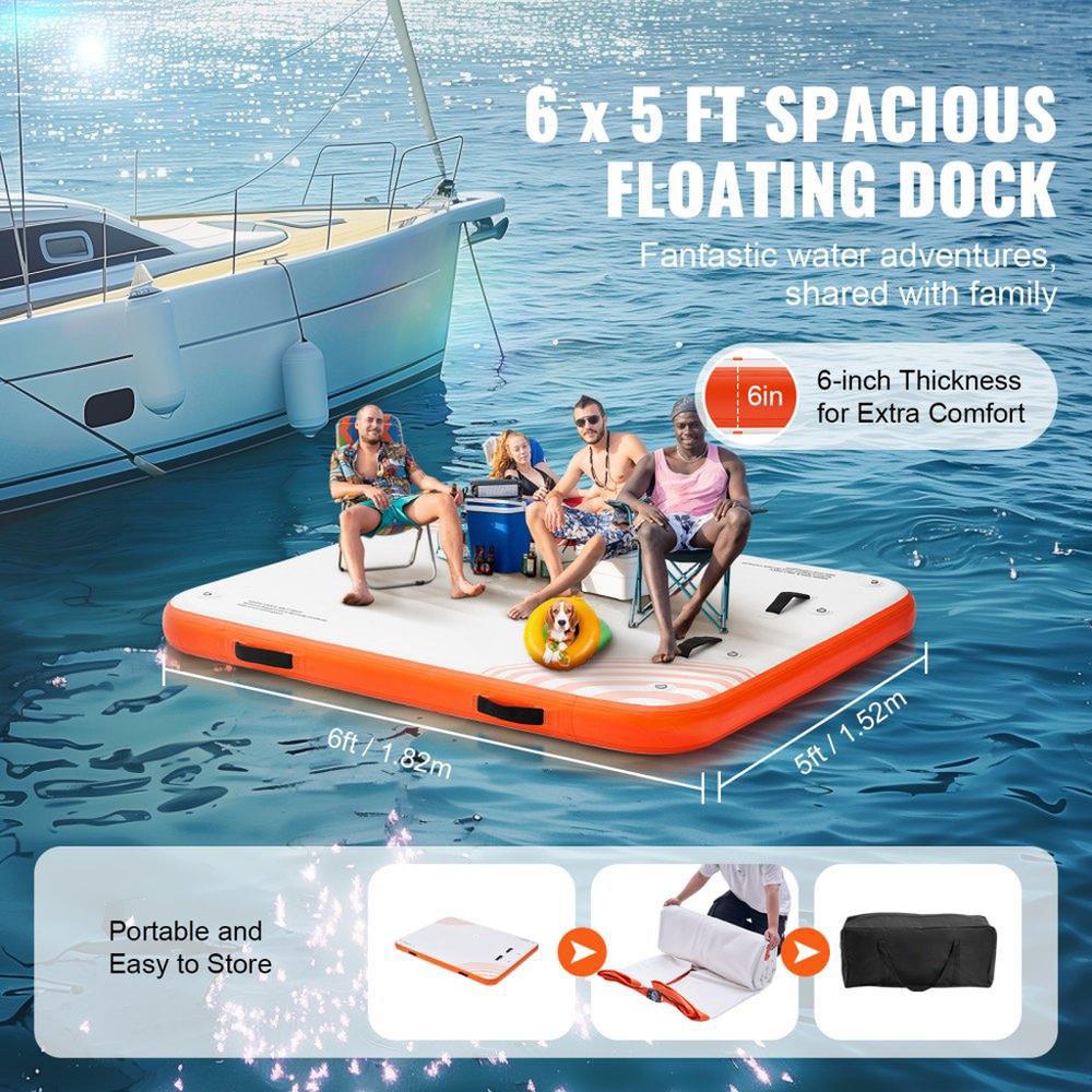 6x5FT Inflatable Dock Platform Durable Non Slip Floating Raft with Ladder and Carrying Bag for Pool Beach Ocean