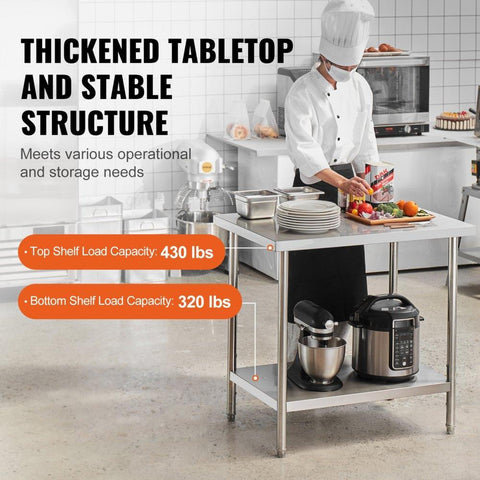 Stainless Steel Prep Table 24 x 36 x 34 Inch Heavy Duty Work Table with Adjustable Height Commercial Workstation for Kitchen Garage Restaurant Backyard