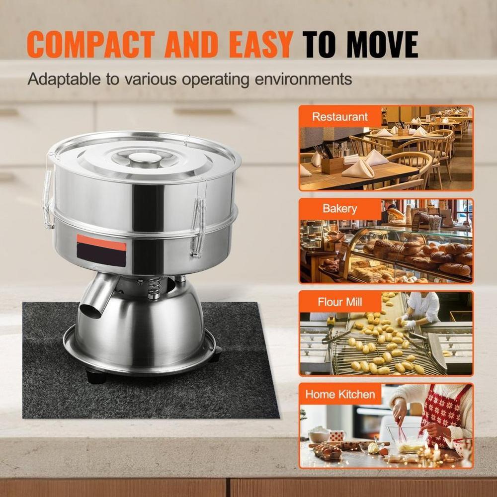 Automatic Electric Vibrating Sieve, Stainless Steel Sifter Shaker Machine with 40+60 Mesh, 45W Automatic Powder Sifter Machine Countertop, Electric Sieve Shaker for Flour Powers, Mungbean, Rice