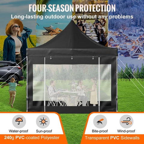 Pop Up Canopy Tent, 10 x 10 FT, Outdoor Patio Gazebo Tent with Removable Sidewalls and Wheeled Bag, UV Resistant Waterproof Instant Gazebo Shelter for Party, Garden, Backyard, Black