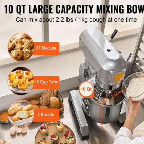 Commercial Food Mixer 10L 3-Speed Stand Dough Mixer 550W for Restaurant