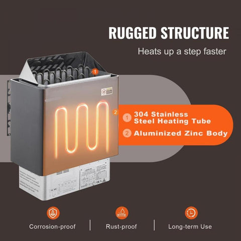 Sauna Heater, 9KW 220V Electric Sauna Stove, Steam Bath Sauna Heater with External Digital Controller, 3h Timer and Adjustable Temp for Max. 317-459 Cubic Feet, Home Hotel Spa Shower Use, FCC Certification
