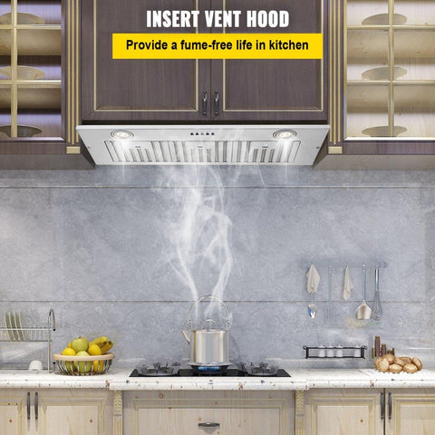 Insert Range Hood, 800CFM 3-Speed, 36 Inch Stainless Steel Built-in Kitchen Vent with Push Button Control LED Lights Baffle Filters, Ducted/Ductless Convertible, ETL Listed