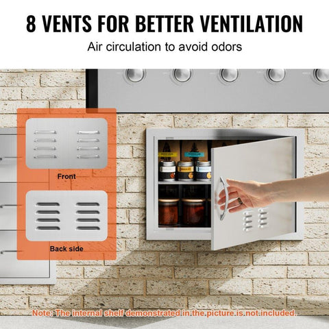 BBQ Access Door, 24W x 17H Inch Single Outdoor Kitchen Door, Stainless Steel Flush Mount Door, Wall Vertical Door with Handle and vents, for BBQ Island, Grilling Station, Outside Cabinet