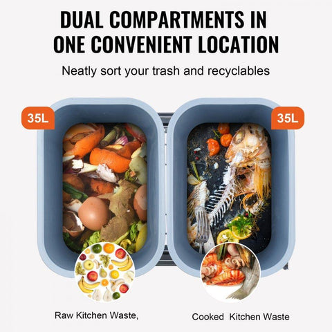 Pull Out Trash Can 35L x2 Double Bins Under Mount Kitchen Waste Recycling Container Heavy Duty Slide Out Design Door Mount Kit 110 lbs Capacity