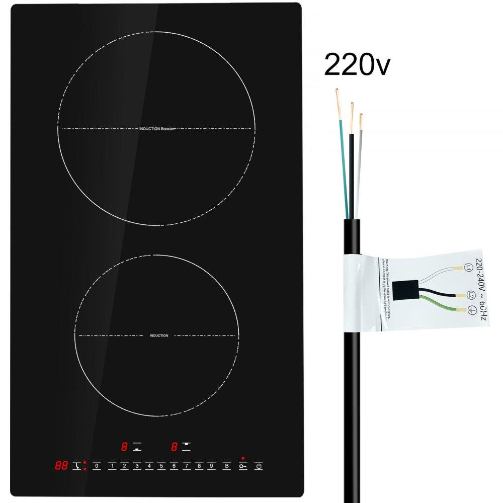 Electric Cooktop, 2 Burners, 12'' Induction Stove Top, Built-in Magnetic Cooktop 3000W, 9 Heating Level Multifunctional Burner, LED Touch Screen w/ Child Lock & Over-Temperature Protection