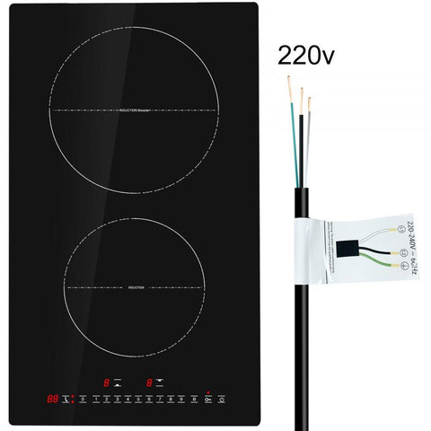 Electric Cooktop, 2 Burners, 12'' Induction Stove Top, Built-in Magnetic Cooktop 3000W, 9 Heating Level Multifunctional Burner, LED Touch Screen w/ Child Lock & Over-Temperature Protection
