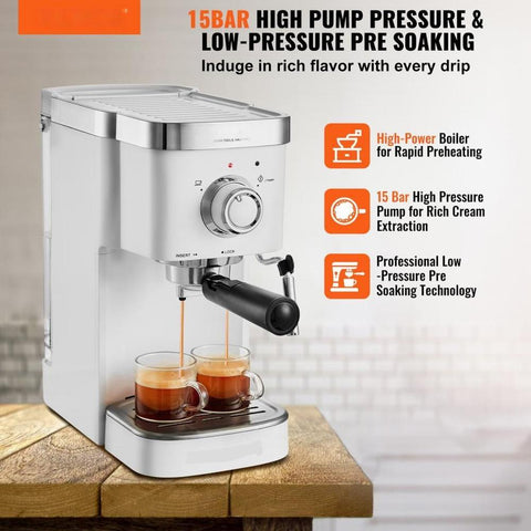 Espresso Coffee Machine, 15Bar Semi-Automatic Espresso Maker with Milk Frother Steam Wand, Professional Cappuccino Latte Machine with High-Power Boiler & Removable Water Tank, NTC Control System