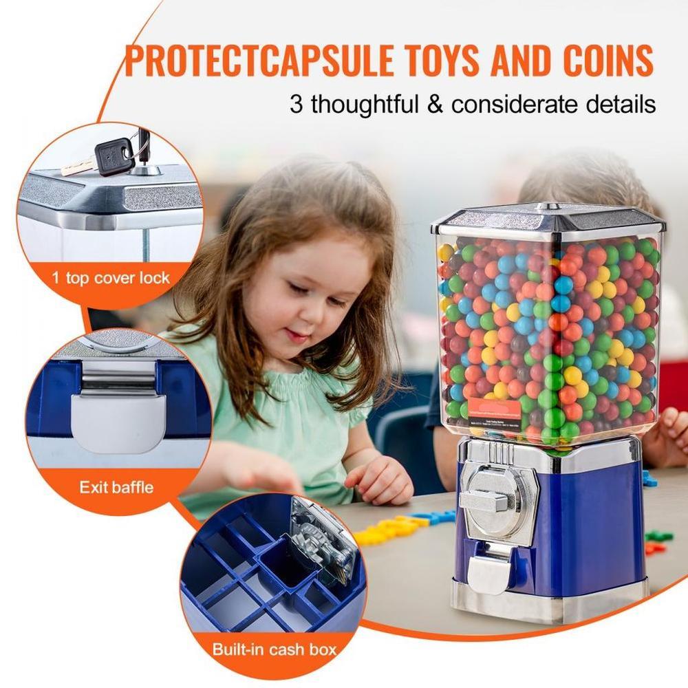Gumball Machine for Kids, 17"H Home Candy Vending Machine, PC Gumball Dispenser, Bubble Gum Machine for Game Stores, Coin Operated Gumball Bank for Toy Capsules Bouncy Balls Candy, Blue
