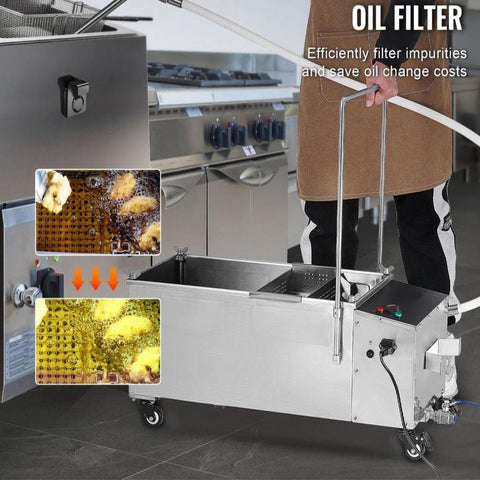 Mobile Fryer Filter, 55L Oil Tank Capacity, Oil Filtration System with 10 L/min Oil Filtration Speed, Mobile Frying Oil Filtering System with Swivel Wheels, Oil Hose for Restaurant Burger Stores