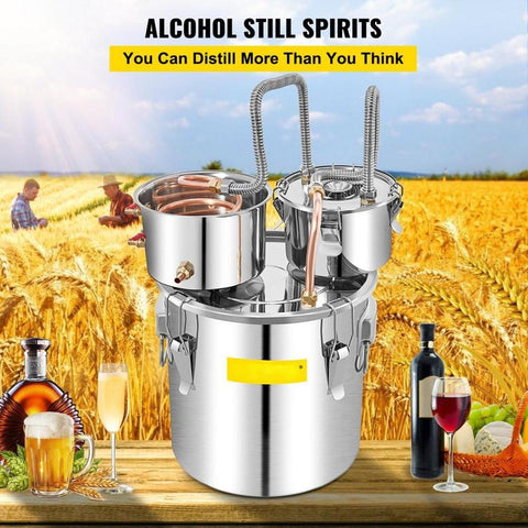 Alcohol Still, 13.2Gal / 50L Stainless Steel Water Alcohol Distiller Copper Tube Home Brewing Kit Build-in Thermometer for DIY Whisky Wine Brandy, Silver