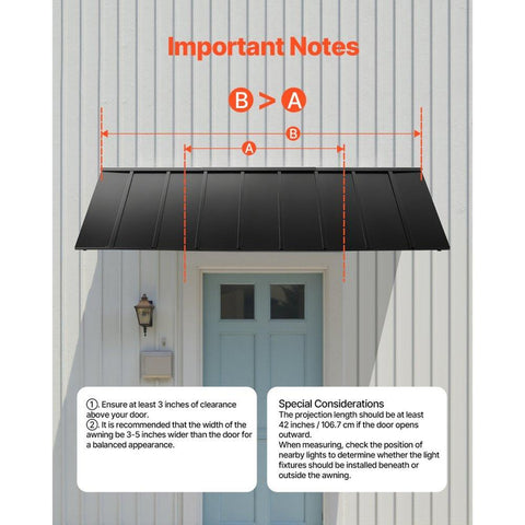 Window Awning Door Canopy 104x36 in Outdoor Steel Front Door Awnings Anti-Rust