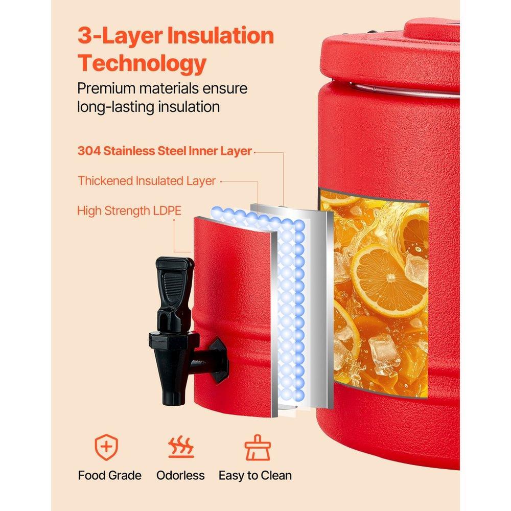 Insulated Beverage Dispenser, 2.2 Gal/8L Thermal Hot and Cold Drink Server Dispenser with Spigot, Food-Grade Cooler Jug with 304 Stainless Steel Interior, for Tea Coffee Restaurant Outdoor