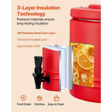 Insulated Beverage Dispenser, 2.2 Gal/8L Thermal Hot and Cold Drink Server Dispenser with Spigot, Food-Grade Cooler Jug with 304 Stainless Steel Interior, for Tea Coffee Restaurant Outdoor