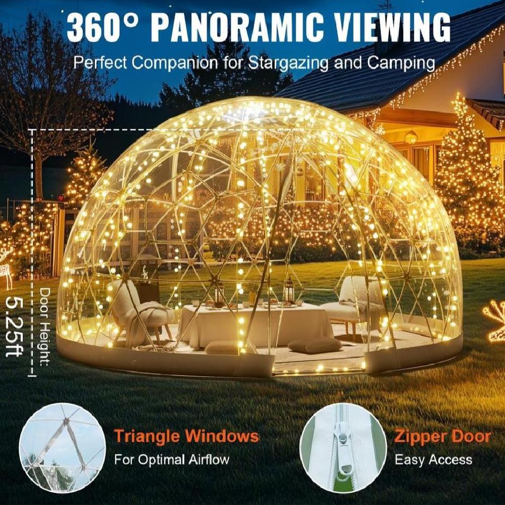 Garden Dome Igloo Tent House, 9.5 FT Dome Tent, Upgraded Garden Igloo with PVC Transparent Cover and Window, Waterproof Outdoor Geodesic Dome Camping Shelter for Patio, Dining Backyard, Party